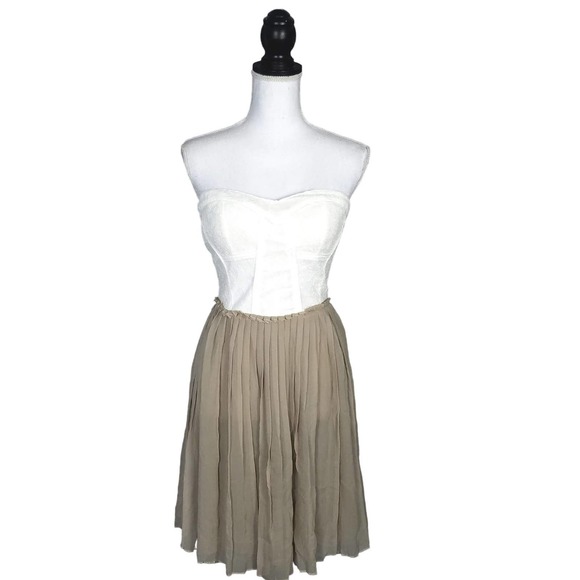 Aryn K Dresses & Skirts - Aryn K. Silk & Lace Bustier Strapless Pleated Fit & Flare Dress Size Medium